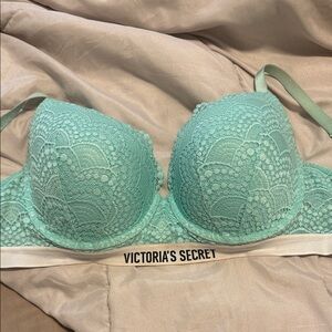 Victoria's Secret Mint Lace Padded Bra with Logo Band